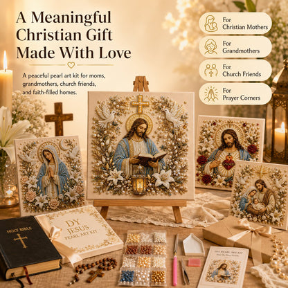✝️ DIY Jesus Pearl Art Kit | 3D Pearl-Style Christian Artwork for Prayer Corners & Faith Gifts