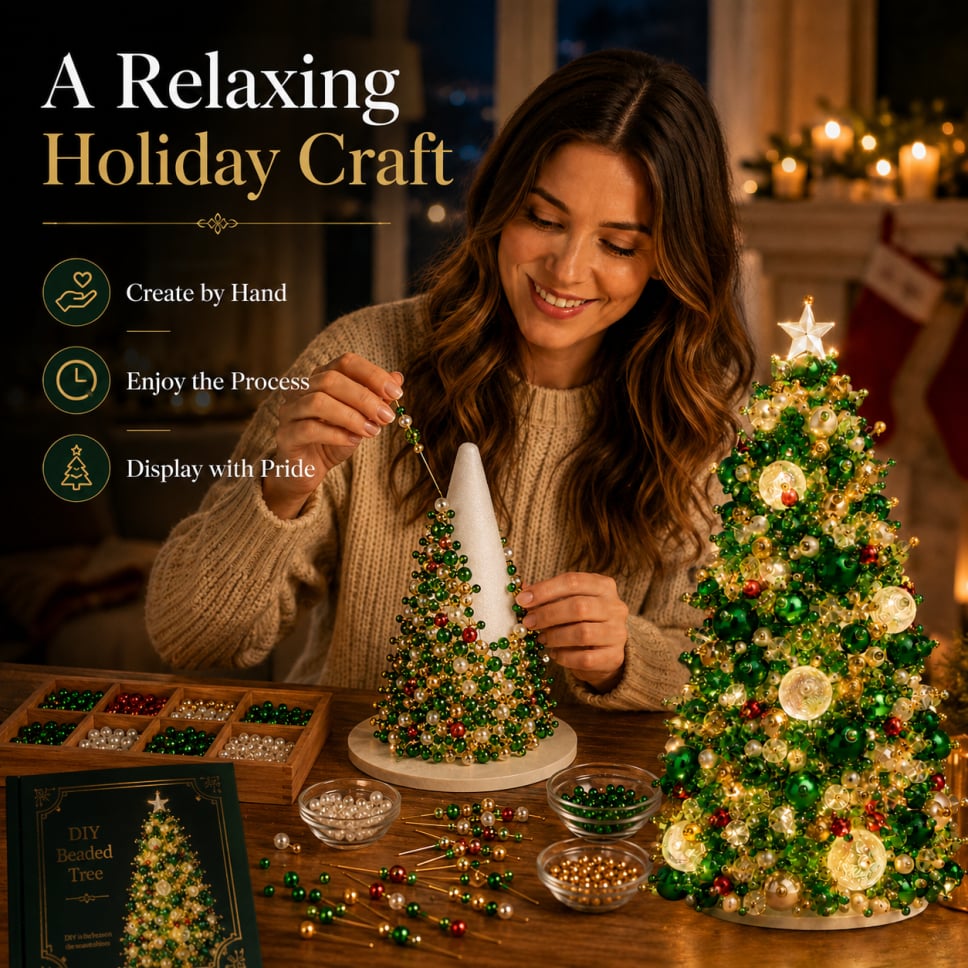 🎄✨DIY Beaded Mini Christmas Tree Kit – 🎅Create Your Own Glowing Holiday Decoration