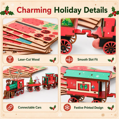🎄LAST DAY 50% OFF – DIY Christmas Wooden Train Set 3D Assembly Puzzle Kit🚂