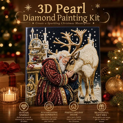 🎅🎄 Premium 3D Pearl Christmas Reindeer Diamond Painting Art Kit |  Luxury Flocked Canvas with Scratch-Resistant Non-Fading Pearl Beads DIY Holiday Decor⛄️❄️