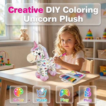 🦄 DIY Coloring Unicorn Plush Kit – Reusable Stuffed Animal Craft Set with 12 Washable Markers, Kids Gift for Ages 3–8, Birthday & Holiday Presents