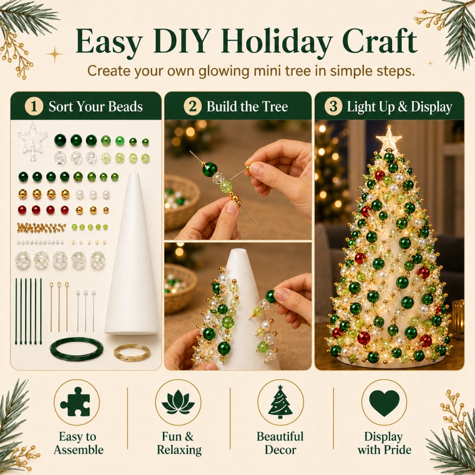 🎄✨DIY Beaded Mini Christmas Tree Kit – 🎅Create Your Own Glowing Holiday Decoration