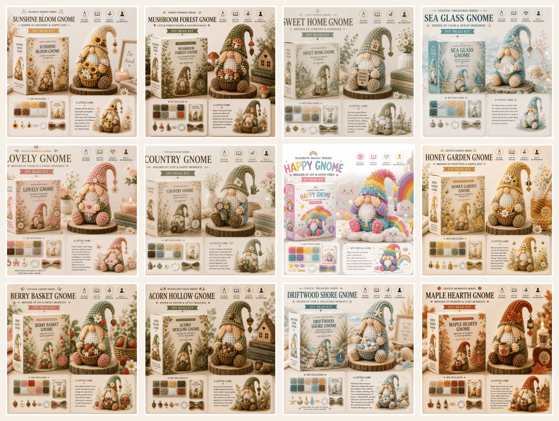 🔥Last Day BUY 3 GET 1 FREE💕Cozy Gnome DIY Bead Kit Collection– Collect All 12 Gnome