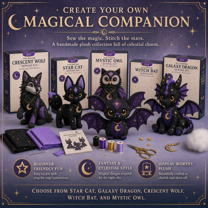 🔥LAST DAY 50% OFF - 🐱Mystic Patchwork Animal Sewing Kit – DIY Plush Craft Kit with Starry Fabric, Moon Charm