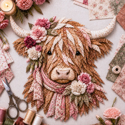 🌸 Birth Flower Highland Cow Fabric Art Diy Kit