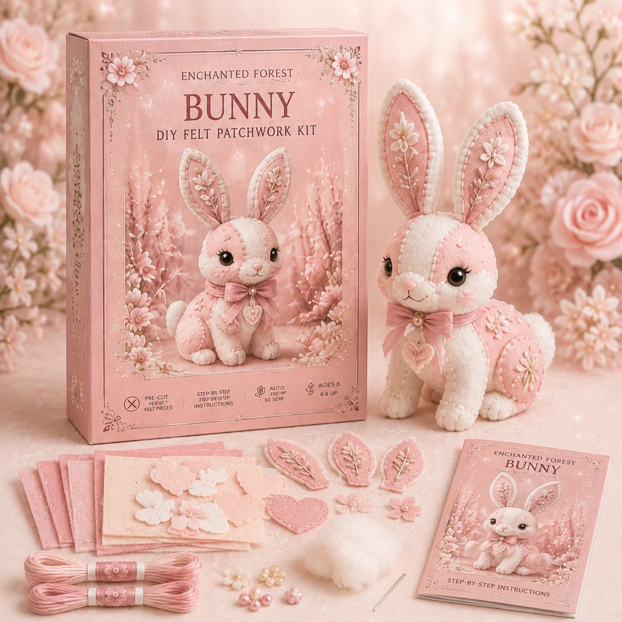 🔥LAST DAY 50% OFF - 💗Pink Woodland Friends DIY Felt Sewing Kit – Make Your Own Cute Animal