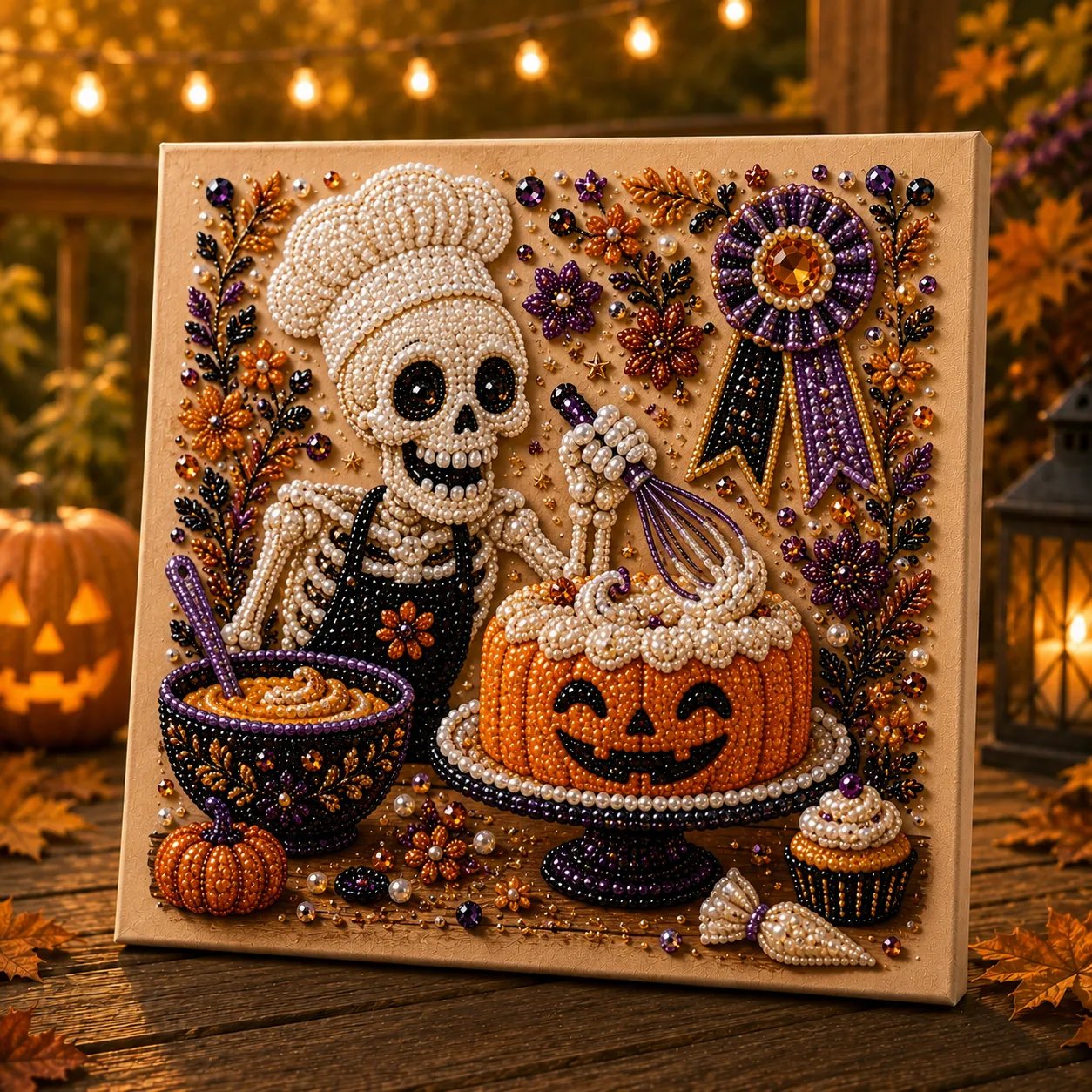 👻 Premium 3D Pearl Absurd Halloween Wall Art Kit | Luxury Flocked Canvas with Scratch-Resistant Non-Fading Pearl Beads DIY Funny Spooky Decor 🕷️✨