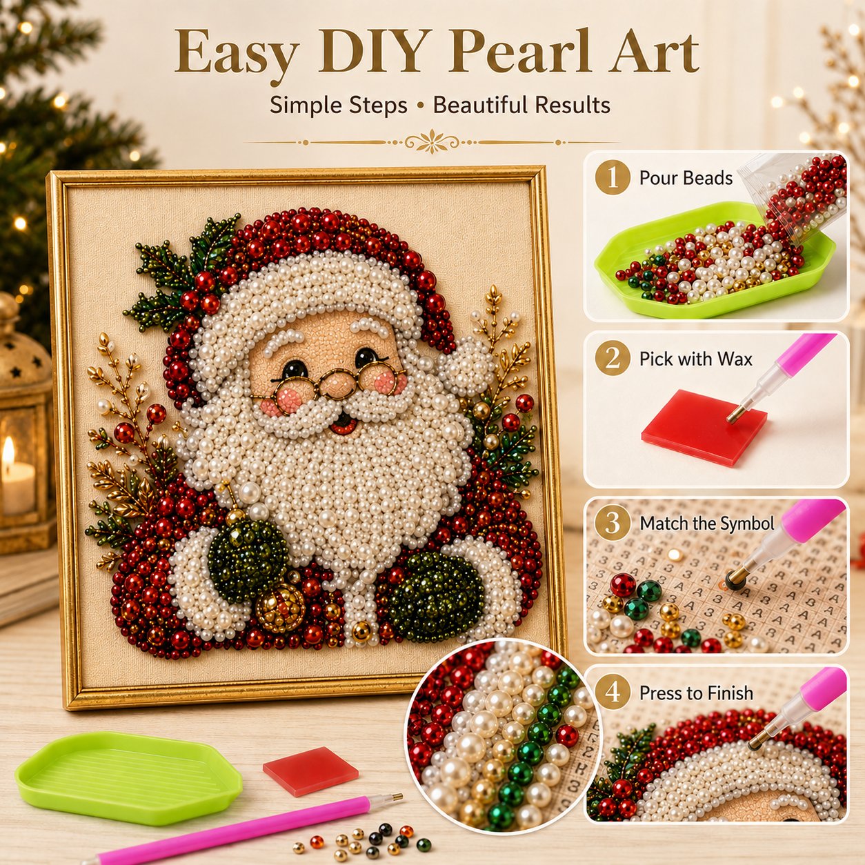 ✨✨Relaxing & Beginner-Friendly - 🎨💎DIY Christmas Pearl Diamond Painting Art Kit