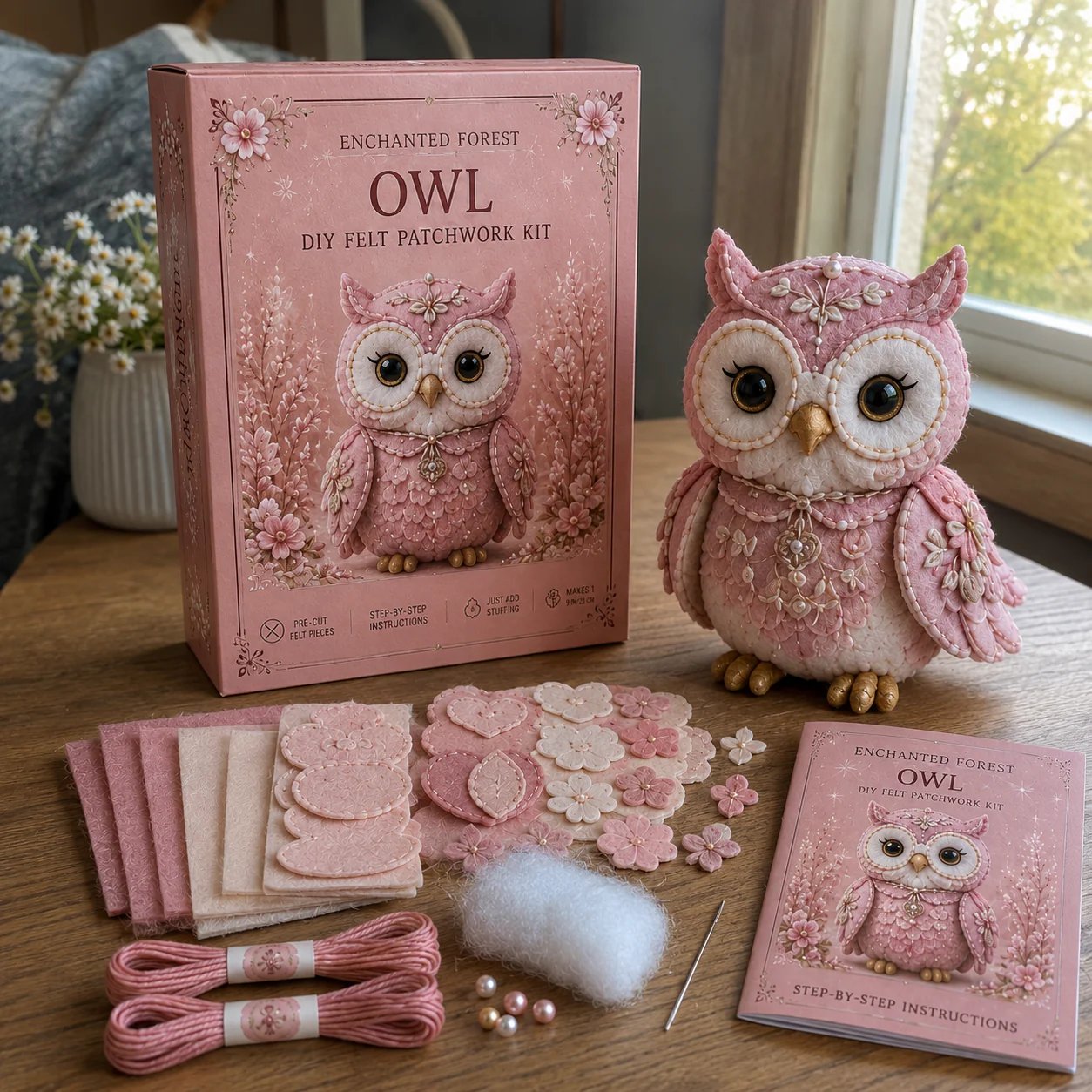 🔥LAST DAY 50% OFF - 💗Pink Woodland Friends DIY Felt Sewing Kit – Make Your Own Cute Animal