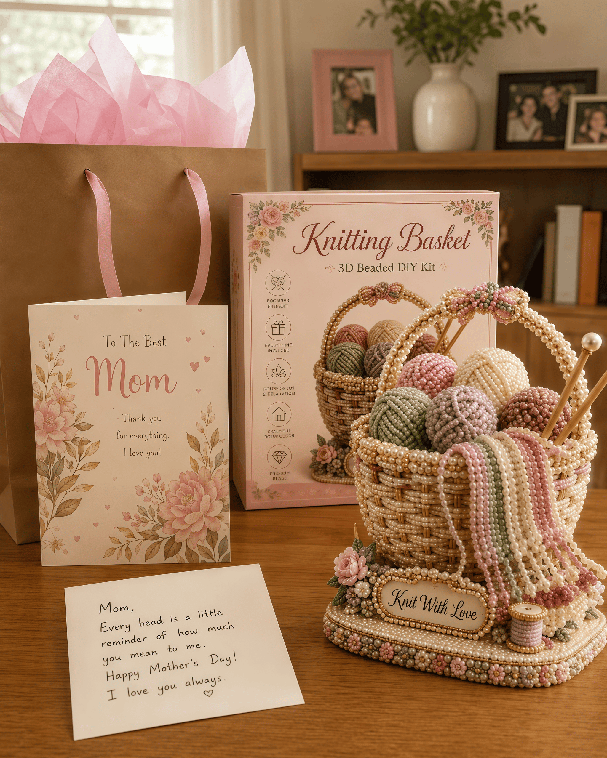 🧶 Knitting Basket 3D Beaded DIY Kit – Handmade Display Decor & Storage Basket