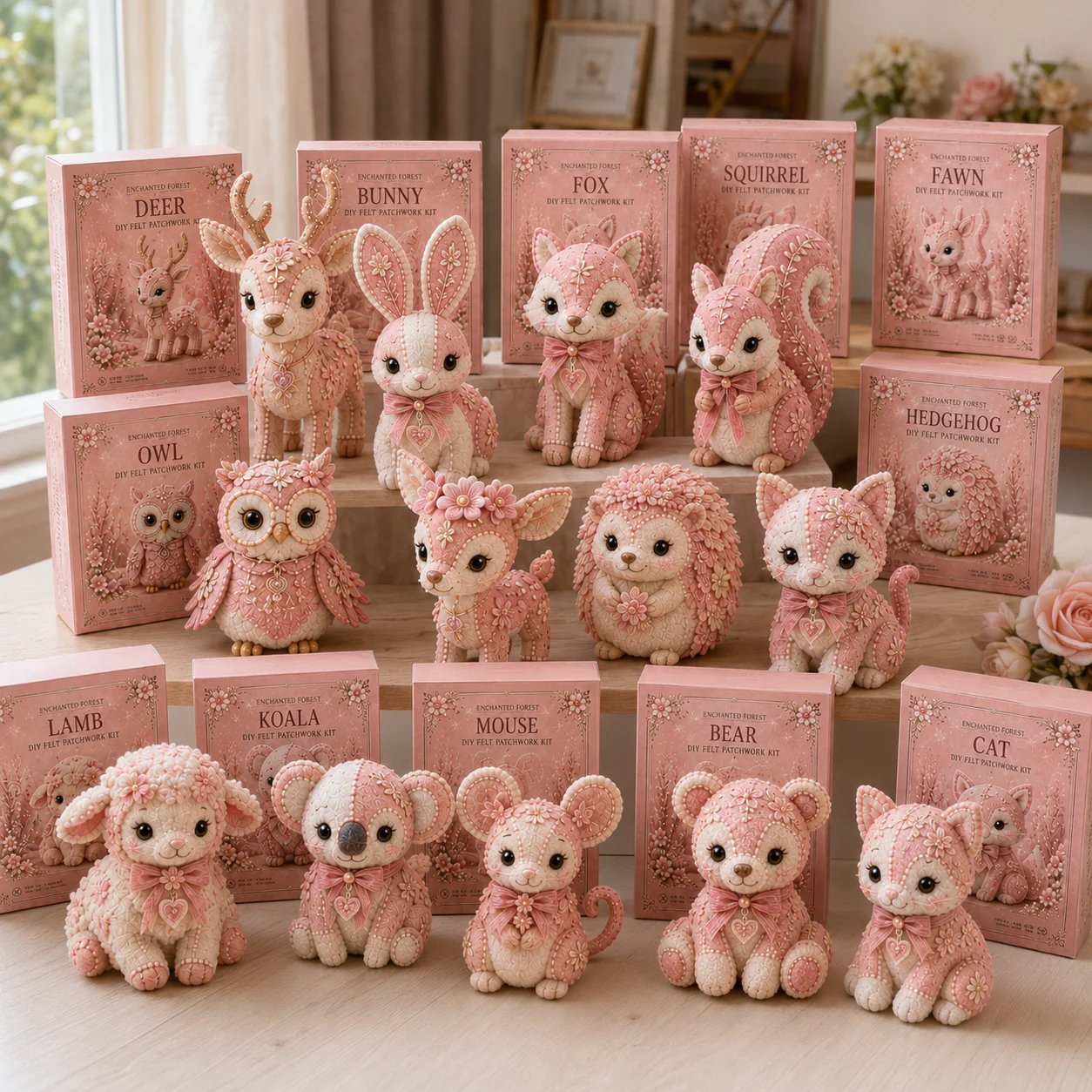 🔥LAST DAY 50% OFF - 💗Pink Woodland Friends DIY Felt Sewing Kit – Make Your Own Cute Animal