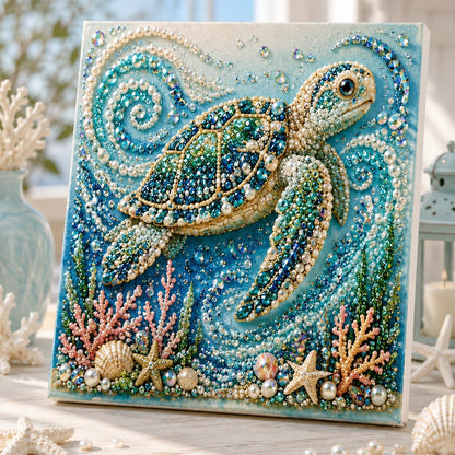 🌊Premium 3D Pearl Ocean Wall Art Kit | Luxury Ocean Theme Canvas with Scratch-Resistant Non-Fading Pearl Beads DIY Coastal Decor 🐚✨