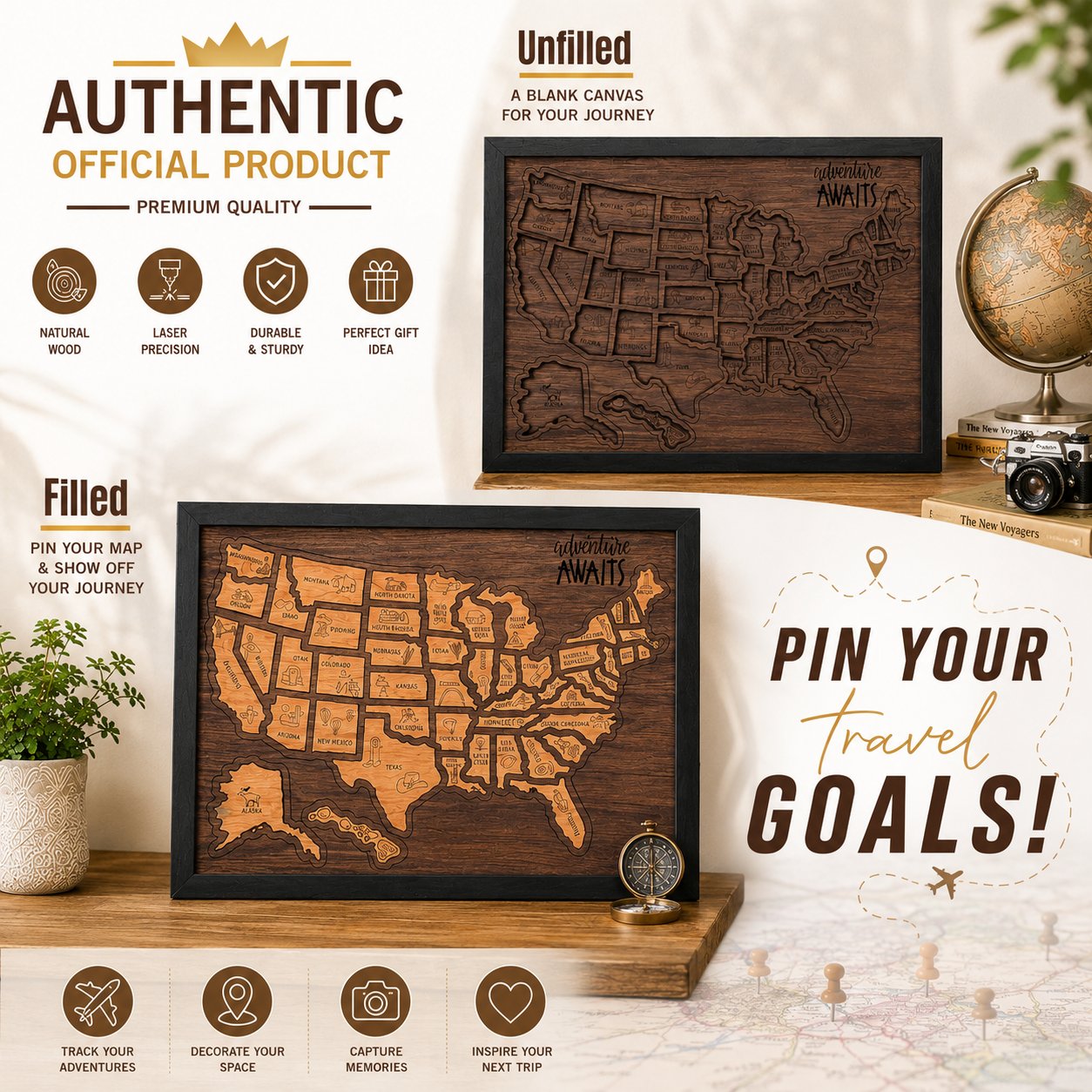 🇺🇸 Wooden USA Travel Map Puzzle🧩 DIY Your Own USA Photo Map & Track Every Journey✨