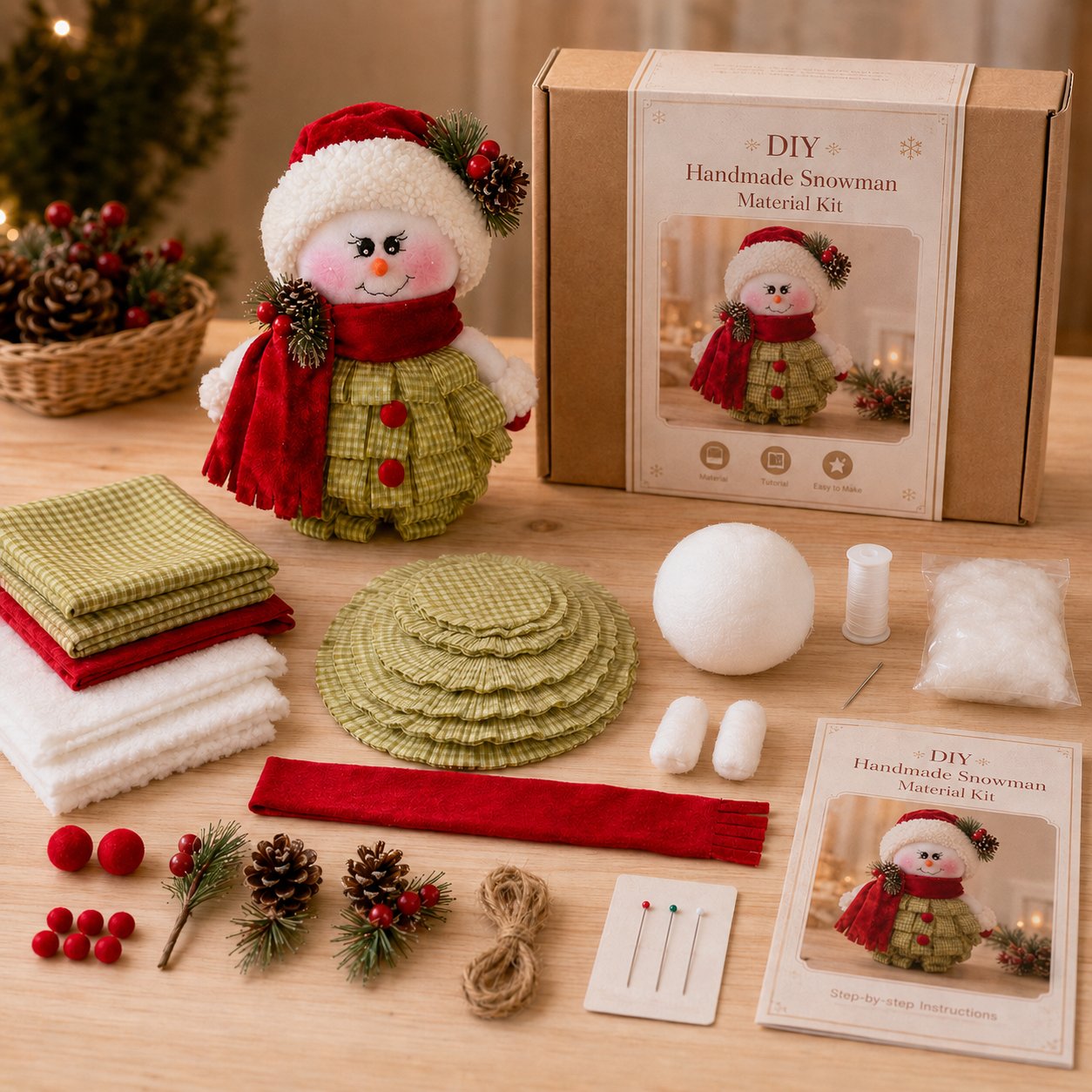 🔥 LAST DAY 49% OFF – ☃️ DIY Christmas Snowman Craft Kit | Layered Fabric Keepsake for Tabletop Display, Tree Hanging & Festive Bag Decor 🎄✨