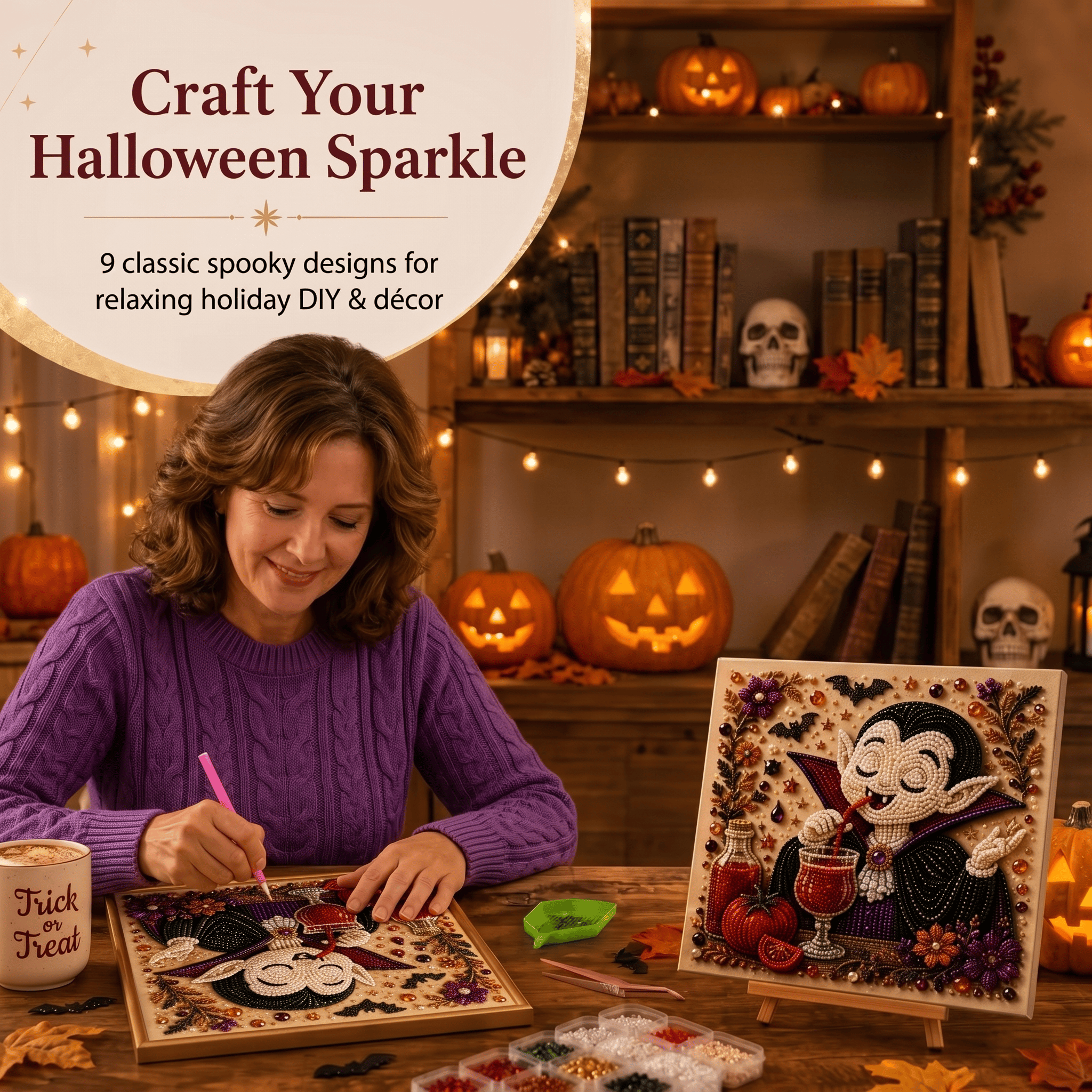👻 Premium 3D Pearl Absurd Halloween Wall Art Kit | Luxury Flocked Canvas with Scratch-Resistant Non-Fading Pearl Beads DIY Funny Spooky Decor 🕷️✨