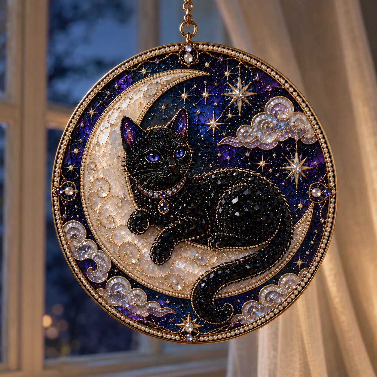 🔥Last Day 50% OFF - 🌙 DIY Celestial Black Cat Window Hanging Kit | 3D Pearl Bead Suncatcher 🔮✨(📦Buy 2 Free Shipping)