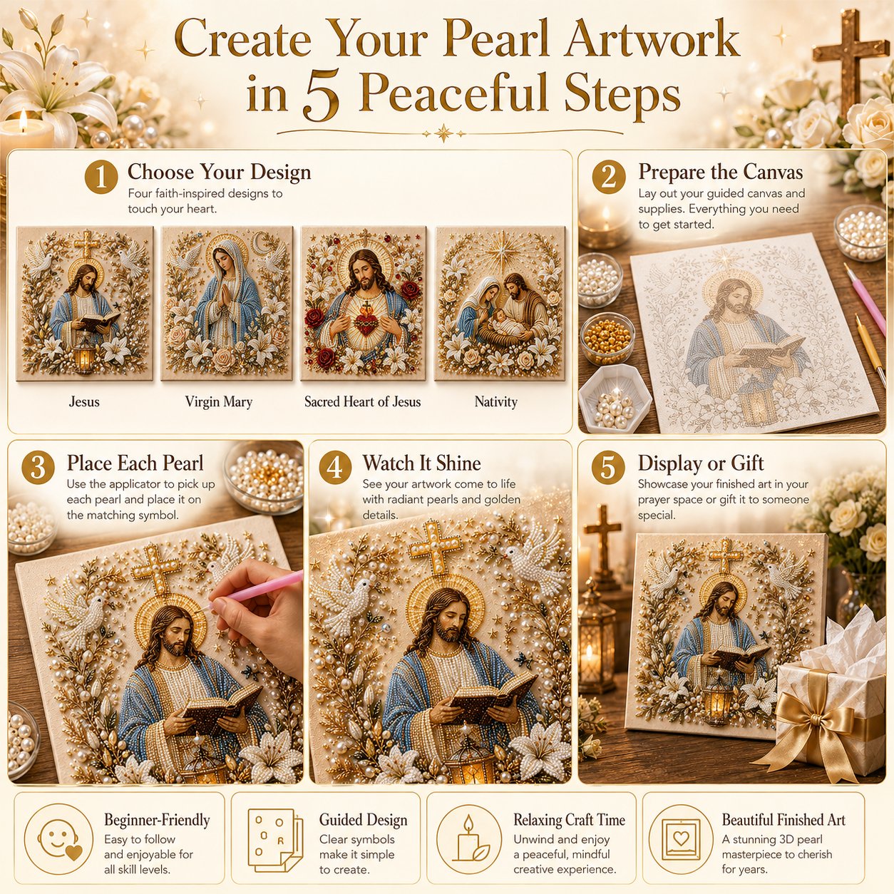 ✝️ DIY Jesus Pearl Art Kit | 3D Pearl-Style Christian Artwork for Prayer Corners & Faith Gifts