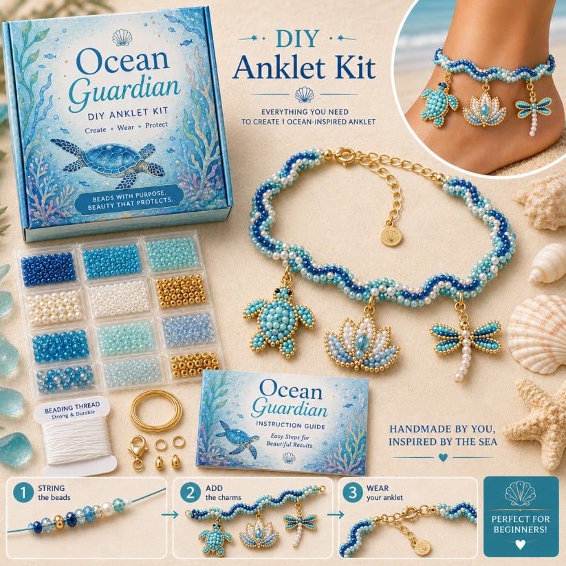 🔥 LAST DAY 49% OFF – 🌊✨ Ocean Guardian DIY Beaded Anklet Kit | Luxury Ocean Theme Anklet with Color-Matched Beads & Sea Charms DIY Coastal Jewelry 🐚✨