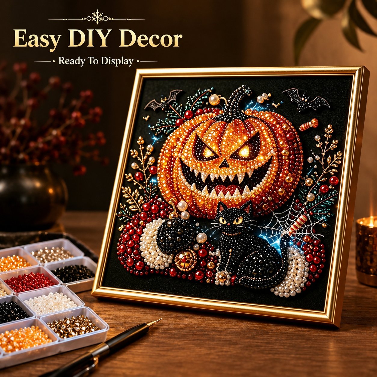 🔥 LAST DAY 49% OFF – 🖤 Premium 3D Pearl Dark Gothic Diamond Painting Art Kit | Luxury Flocked Canvas with Scratch-Resistant Non-Fading Pearl Beads DIY Dark Academia Decor 💀🕯️✨