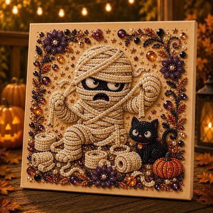 👻 Premium 3D Pearl Absurd Halloween Wall Art Kit | Luxury Flocked Canvas with Scratch-Resistant Non-Fading Pearl Beads DIY Funny Spooky Decor 🕷️✨