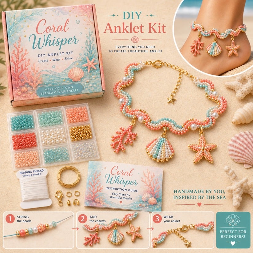🔥 LAST DAY 49% OFF – 🌊✨ Ocean Guardian DIY Beaded Anklet Kit | Luxury Ocean Theme Anklet with Color-Matched Beads & Sea Charms DIY Coastal Jewelry 🐚✨