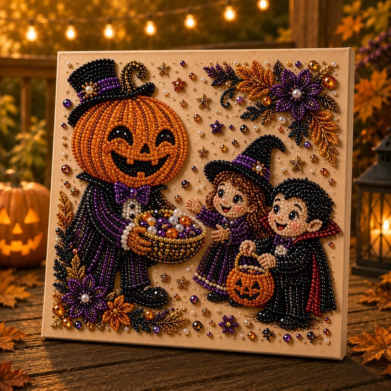 👻 Premium 3D Pearl Absurd Halloween Wall Art Kit | Luxury Flocked Canvas with Scratch-Resistant Non-Fading Pearl Beads DIY Funny Spooky Decor 🕷️✨