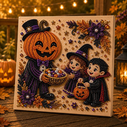 👻 Premium 3D Pearl Absurd Halloween Wall Art Kit | Luxury Flocked Canvas with Scratch-Resistant Non-Fading Pearl Beads DIY Funny Spooky Decor 🕷️✨