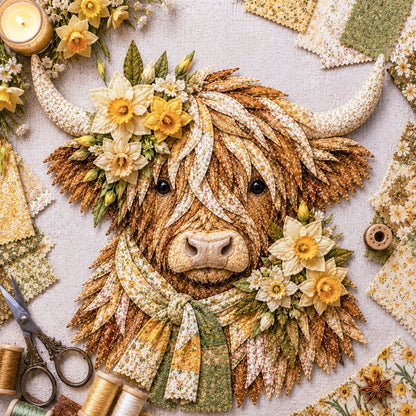 🌸 Birth Flower Highland Cow Fabric Art Diy Kit