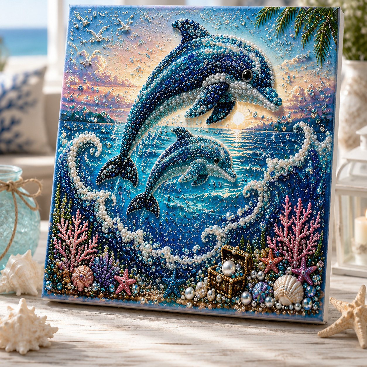 🌊Premium 3D Pearl Ocean Wall Art Kit | Luxury Ocean Theme Canvas with Scratch-Resistant Non-Fading Pearl Beads DIY Coastal Decor 🐚✨
