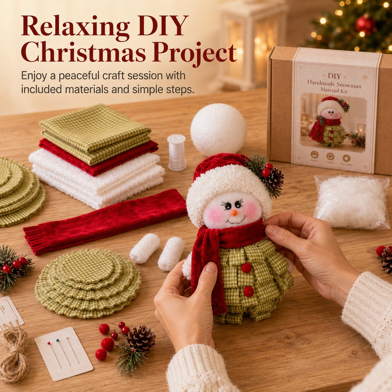 🔥 LAST DAY 49% OFF – ☃️ DIY Christmas Snowman Craft Kit | Layered Fabric Keepsake for Tabletop Display, Tree Hanging & Festive Bag Decor 🎄✨