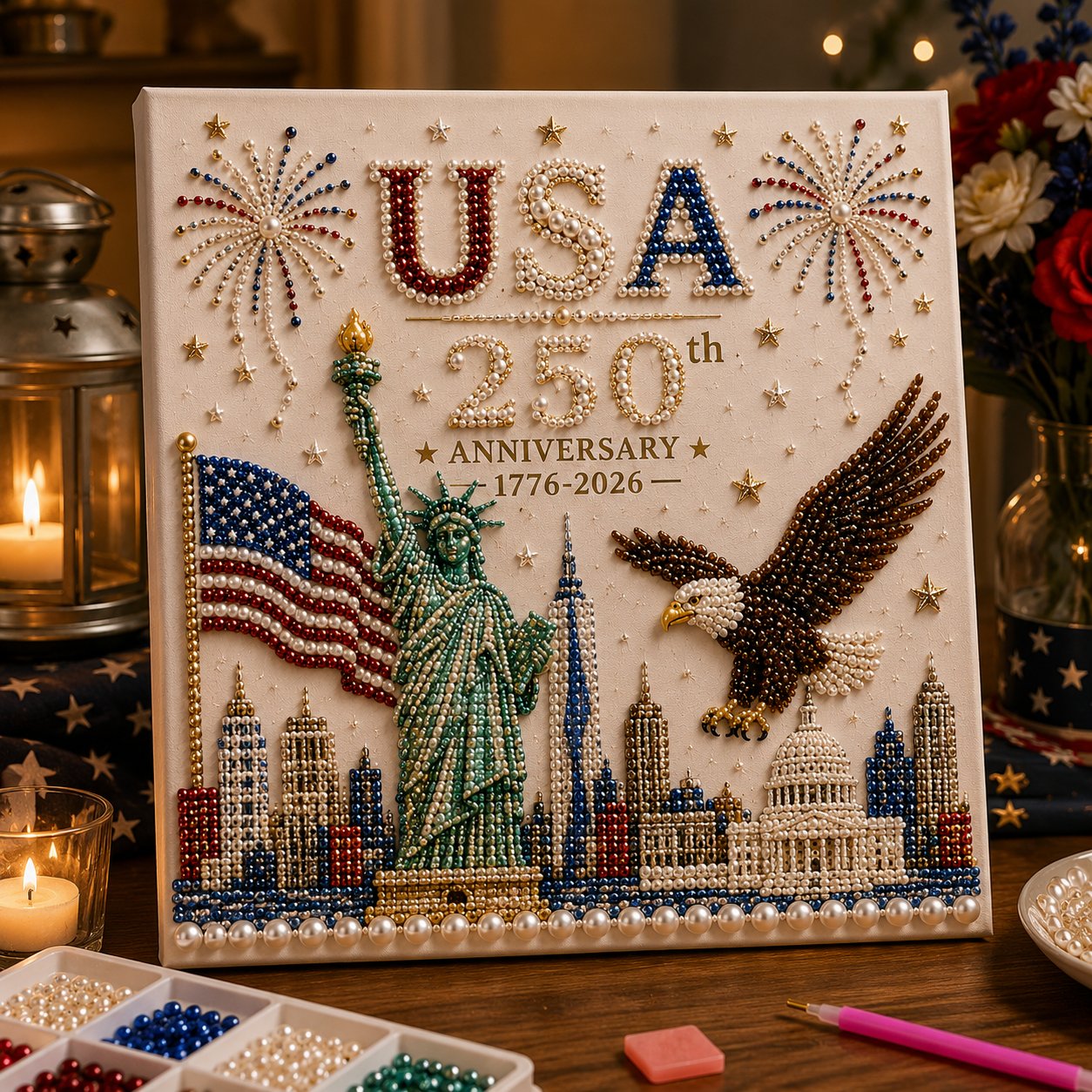 🇺🇸 USA 250th Anniversary DIY Pearl Painting Kit ✨❤️‍🔥
