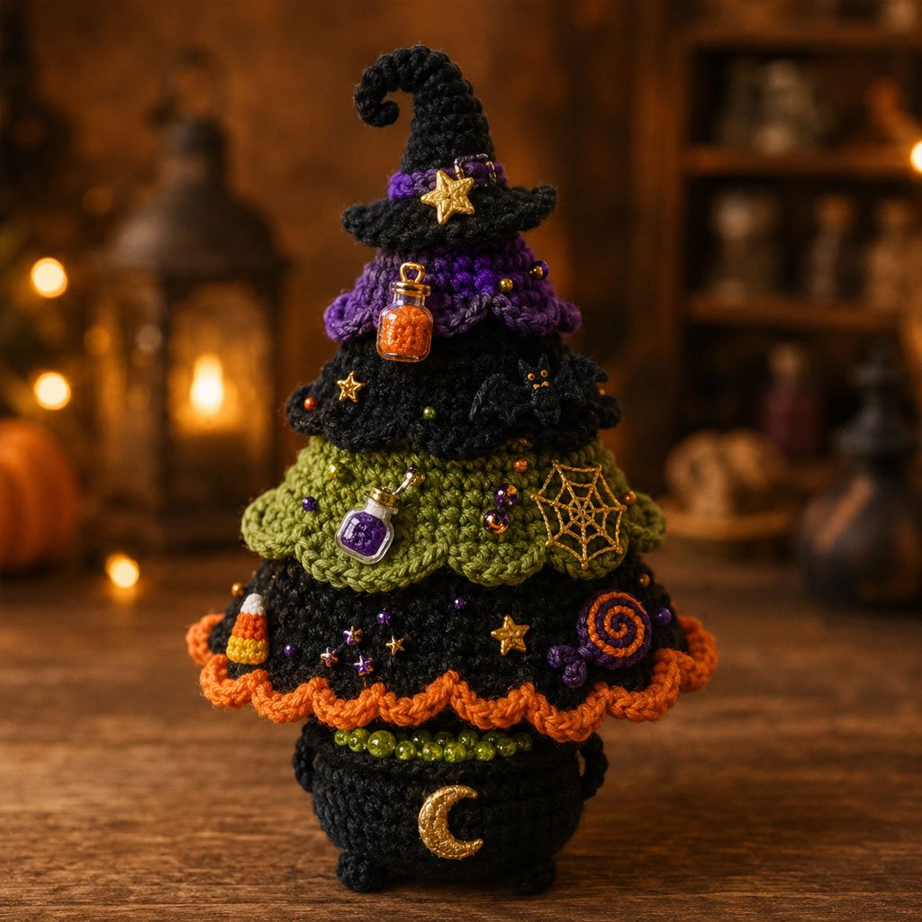 🔥 LAST DAY 49% OFF – 🎃 Halloween Tree DIY Crochet Kit | All-In-One Kit for a Layered 7-Inch Spooky Tabletop Decoration 🧶👻✨