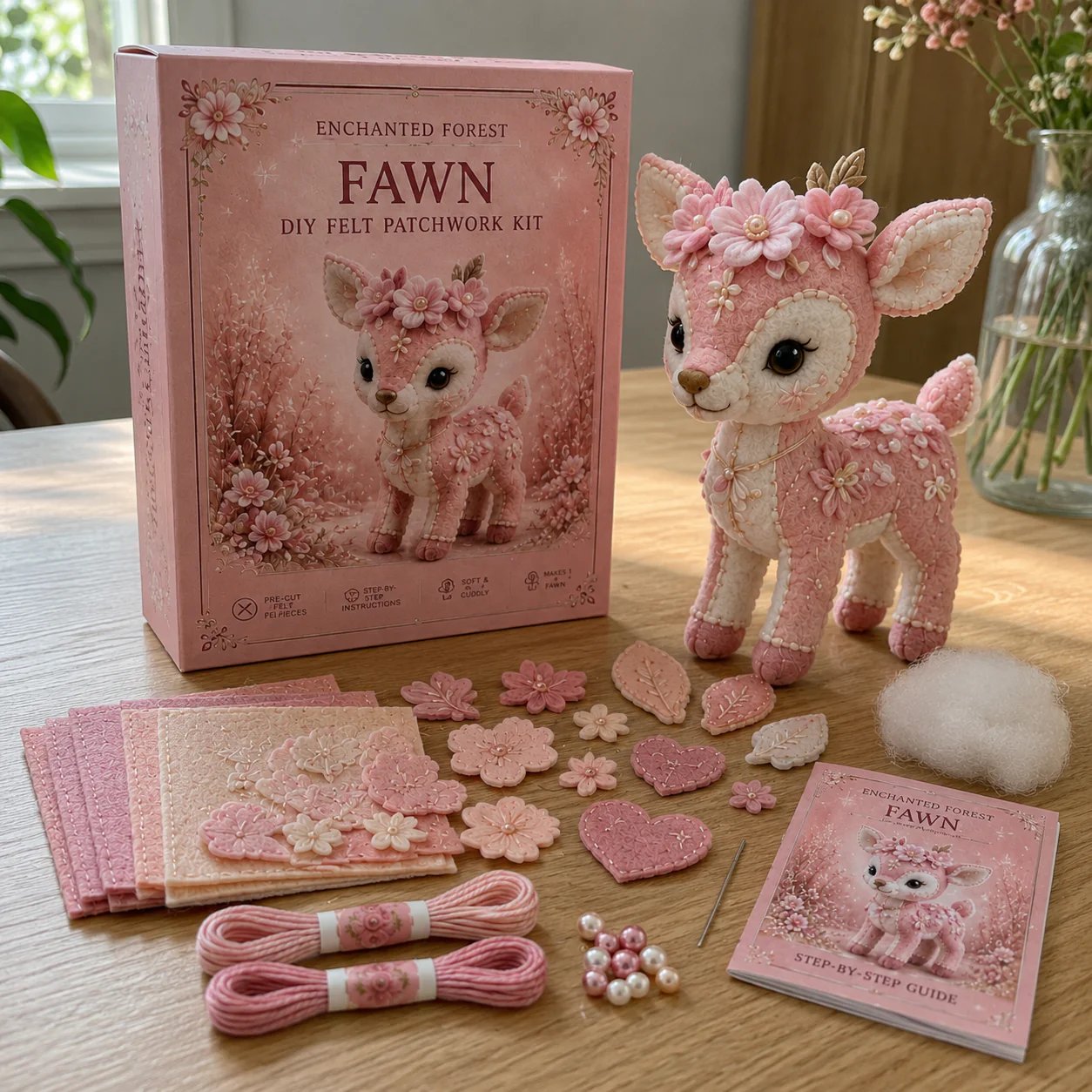🔥LAST DAY 50% OFF - 💗Pink Woodland Friends DIY Felt Sewing Kit – Make Your Own Cute Animal