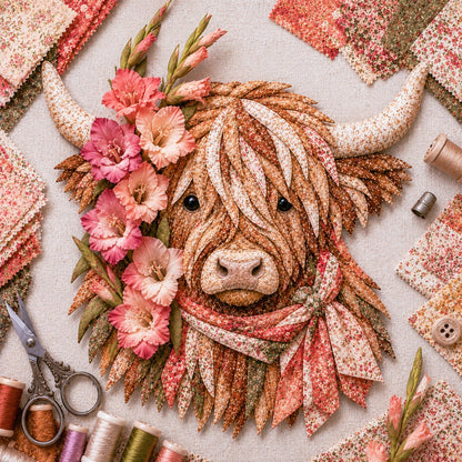 🌸 Birth Flower Highland Cow Fabric Art Diy Kit