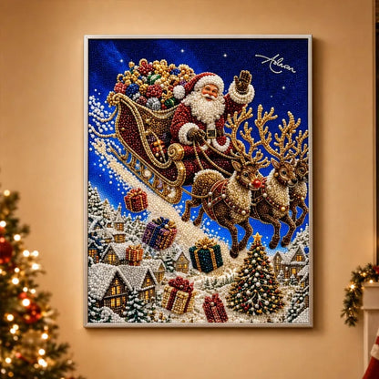 🎅🎄 Premium 3D Pearl Christmas Reindeer Diamond Painting Art Kit |  Luxury Flocked Canvas with Scratch-Resistant Non-Fading Pearl Beads DIY Holiday Decor⛄️❄️