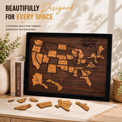 🇺🇸 Wooden USA Travel Map Puzzle🧩 DIY Your Own USA Photo Map & Track Every Journey✨