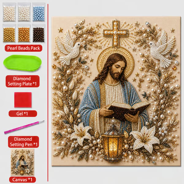 ✝️ DIY Jesus Pearl Art Kit | 3D Pearl-Style Christian Artwork for Prayer Corners & Faith Gifts