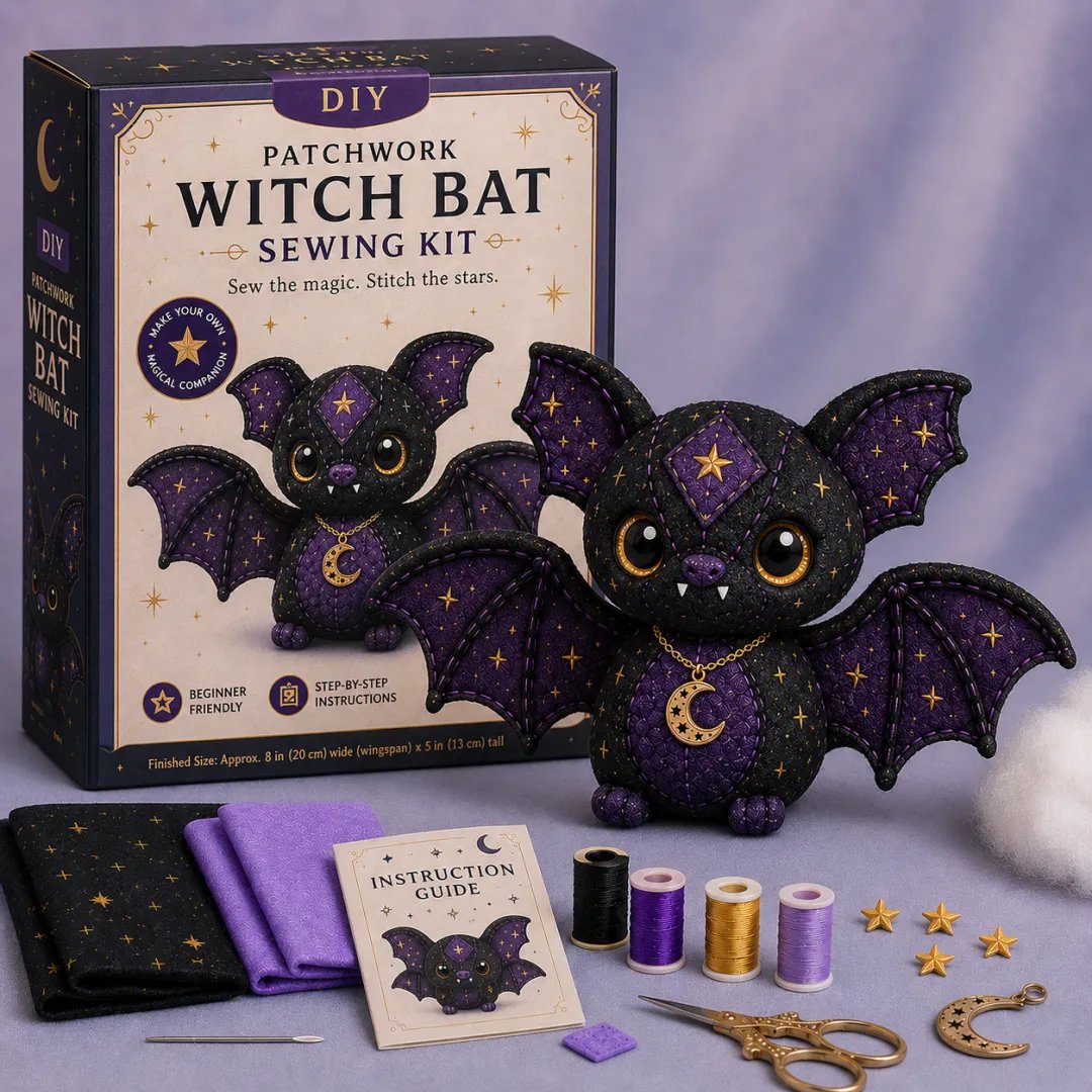 🔥LAST DAY 50% OFF - 🐱Mystic Patchwork Animal Sewing Kit – DIY Plush Craft Kit with Starry Fabric, Moon Charm