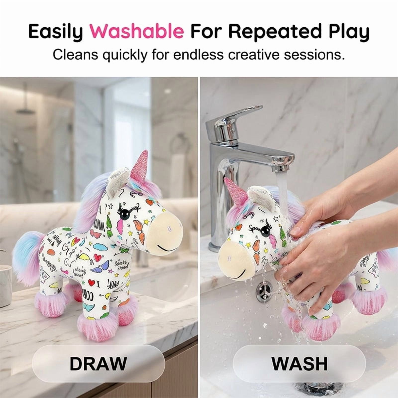 🦄 DIY Coloring Unicorn Plush Kit – Reusable Stuffed Animal Craft Set with 12 Washable Markers, Kids Gift for Ages 3–8, Birthday & Holiday Presents