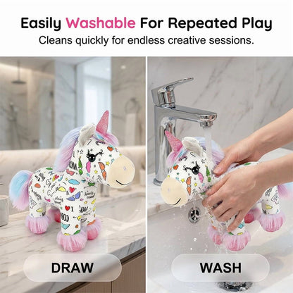 🦄 DIY Coloring Unicorn Plush Kit – Reusable Stuffed Animal Craft Set with 12 Washable Markers, Kids Gift for Ages 3–8, Birthday & Holiday Presents