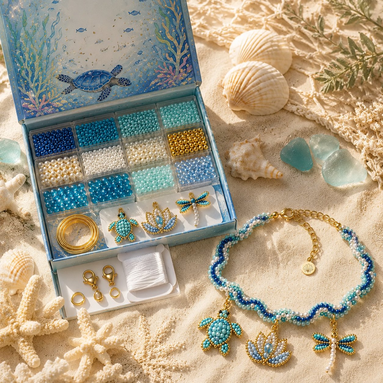 🔥 LAST DAY 49% OFF – 🌊✨ Ocean Guardian DIY Beaded Anklet Kit | Luxury Ocean Theme Anklet with Color-Matched Beads & Sea Charms DIY Coastal Jewelry 🐚✨