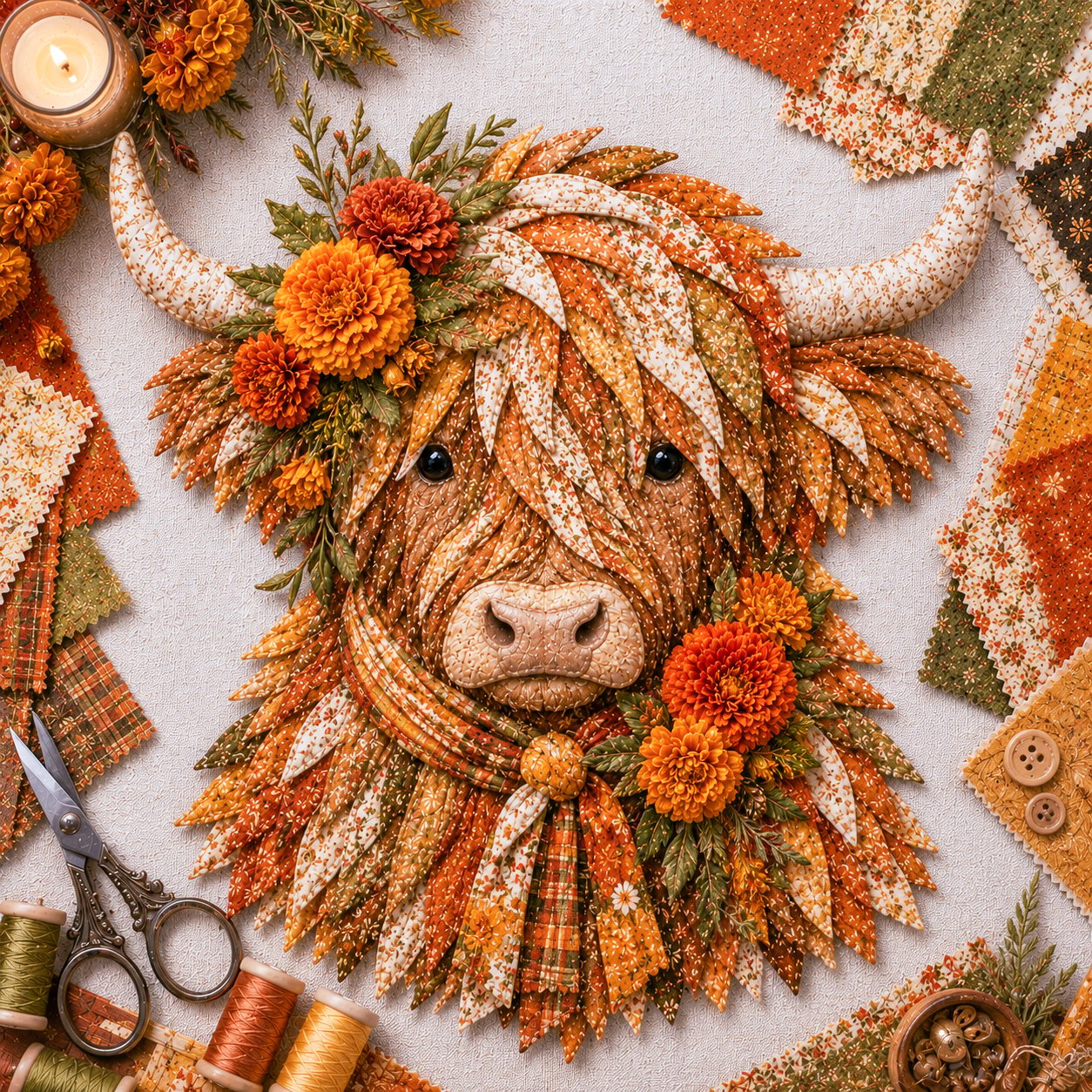 🌸 Birth Flower Highland Cow Fabric Art Diy Kit