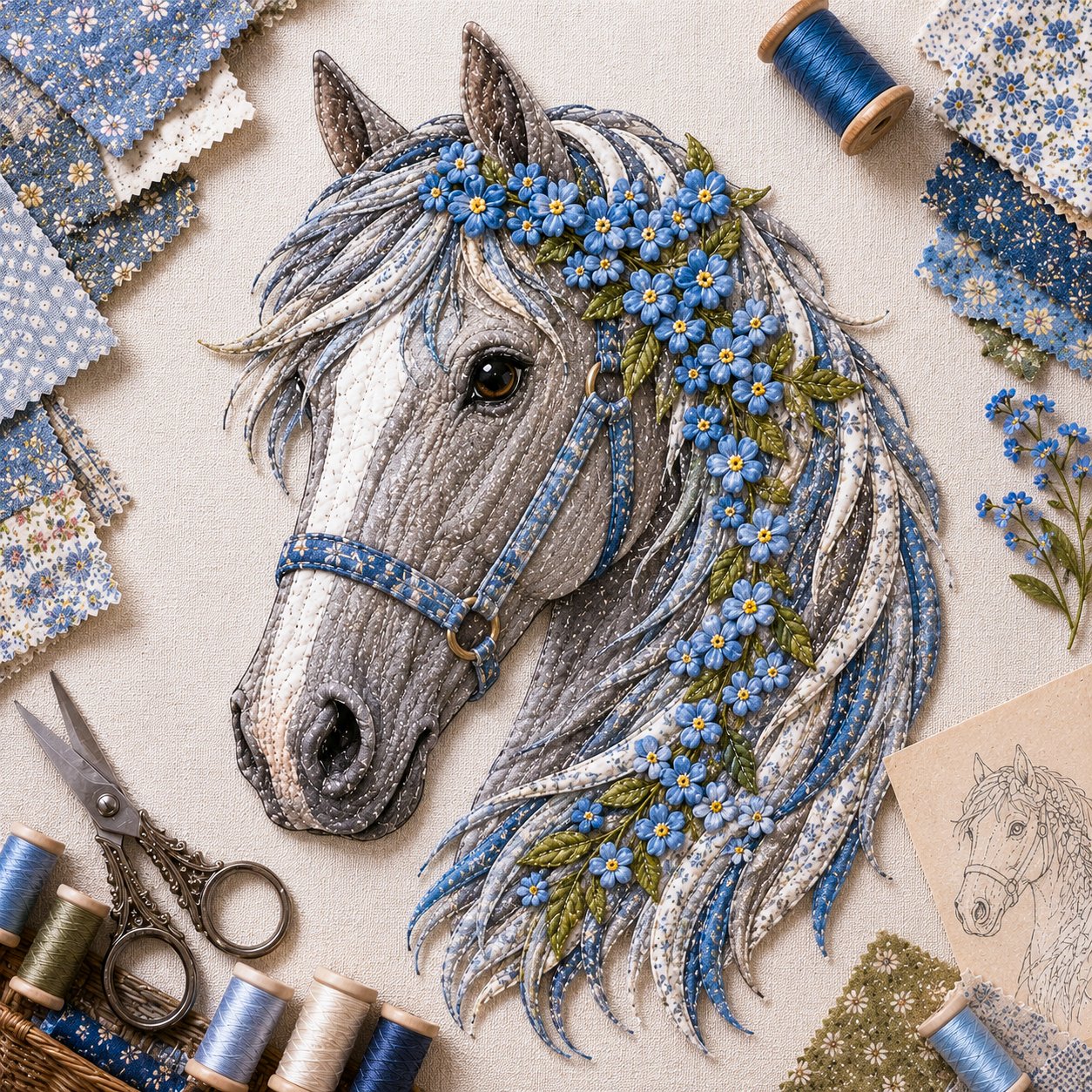 🐴 Floral Horse Patchwork Fabric DIY Decor Kit
