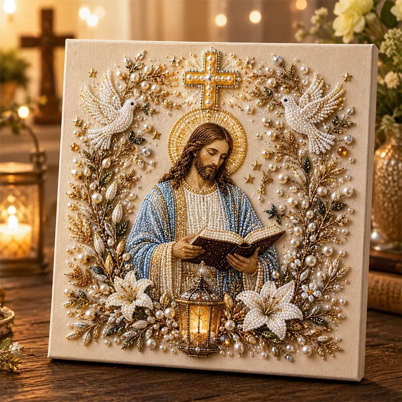 ✝️ DIY Jesus Pearl Art Kit | 3D Pearl-Style Christian Artwork for Prayer Corners & Faith Gifts