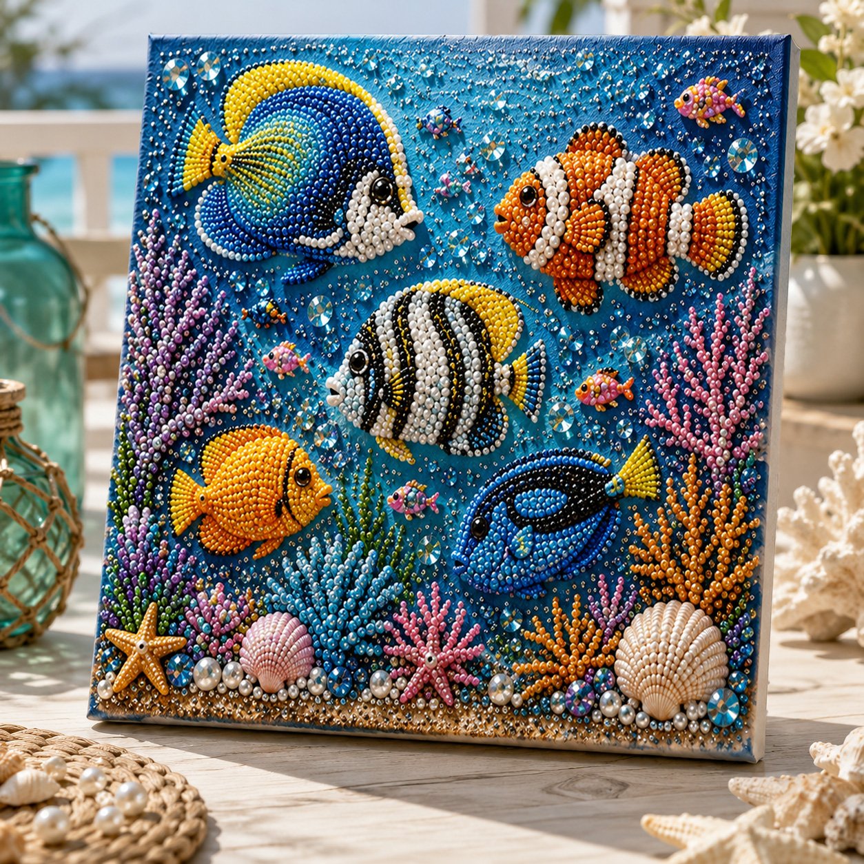 🌊Premium 3D Pearl Ocean Wall Art Kit | Luxury Ocean Theme Canvas with Scratch-Resistant Non-Fading Pearl Beads DIY Coastal Decor 🐚✨