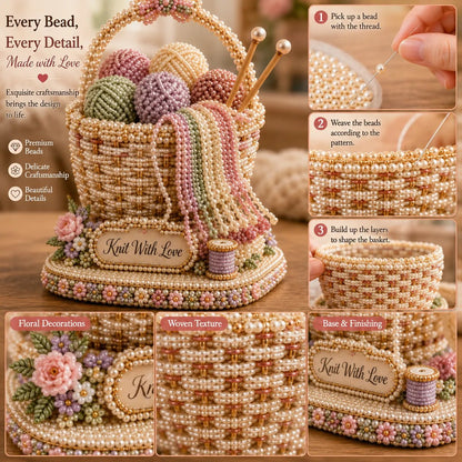 🧶 Knitting Basket 3D Beaded DIY Kit – Handmade Display Decor & Storage Basket