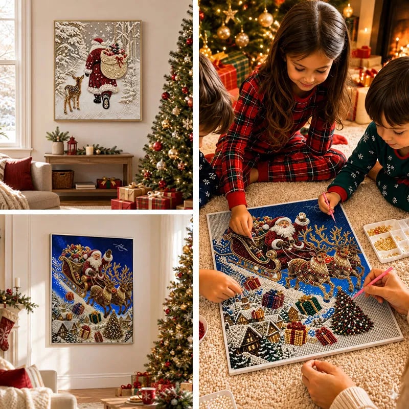 🎅🎄 Premium 3D Pearl Christmas Reindeer Diamond Painting Art Kit |  Luxury Flocked Canvas with Scratch-Resistant Non-Fading Pearl Beads DIY Holiday Decor⛄️❄️
