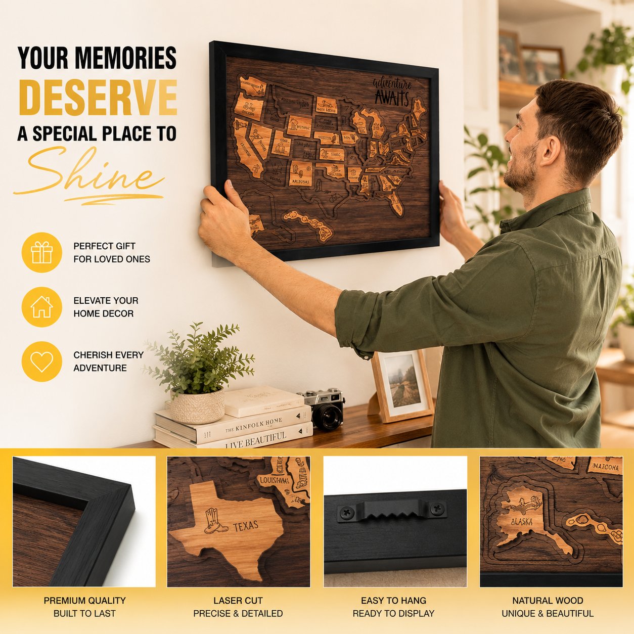 🇺🇸 Wooden USA Travel Map Puzzle🧩 DIY Your Own USA Photo Map & Track Every Journey✨