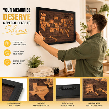 🇺🇸 Wooden USA Travel Map Puzzle🧩 DIY Your Own USA Photo Map & Track Every Journey✨