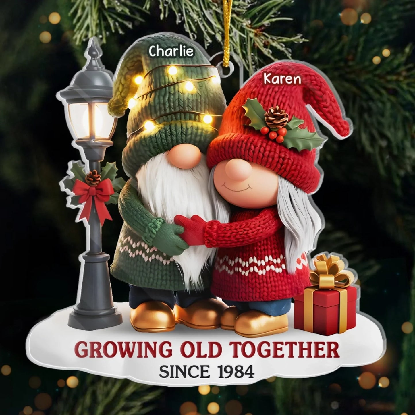 Custom Gnome Acrylic Ornament - Personalized Anniversary Christmas Wedding Gifts For Husband And Wife, Him And Her - Our Story Continues